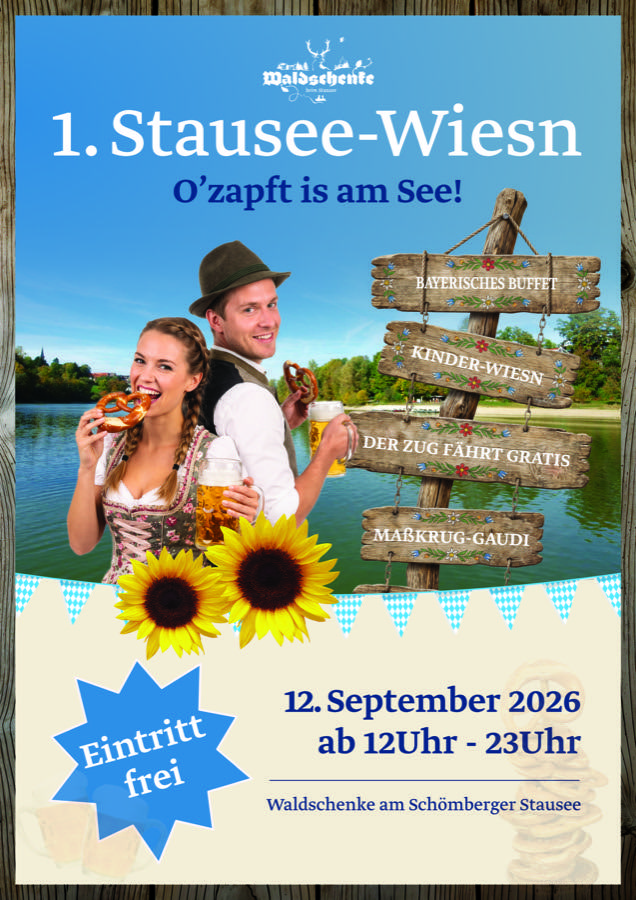 Plakat der 1. Stausee-Wiesn am 12. September 2026 in der Waldschenke am Schömberger Stausee